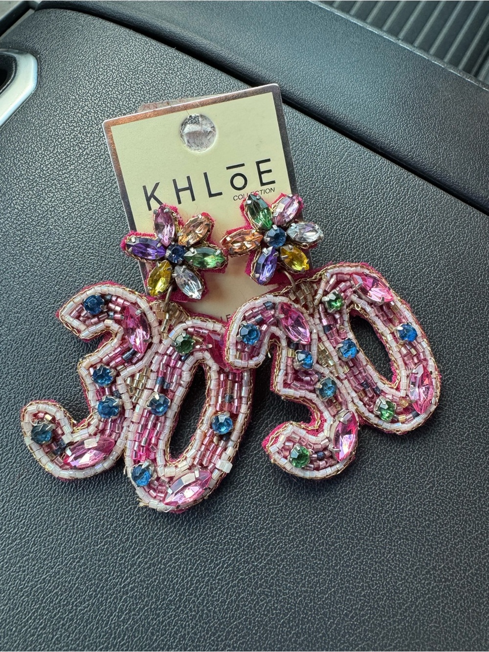 Pink Beaded '30' Floral Drop Earrings